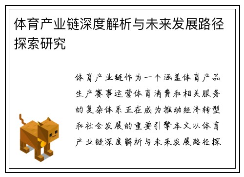 体育产业链深度解析与未来发展路径探索研究