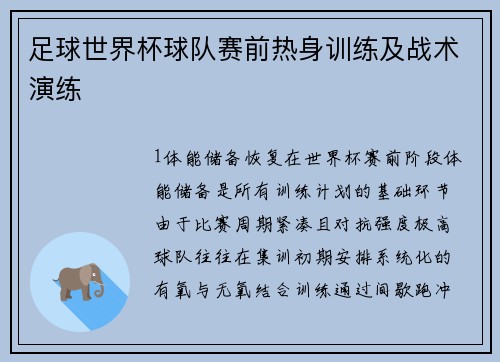 足球世界杯球队赛前热身训练及战术演练